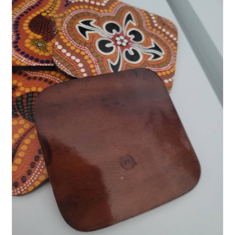 Boomiri Australia Coaster Set Unisex OS Multi Excellent Aboriginal Dot Art Wood - Picture 4 of 10